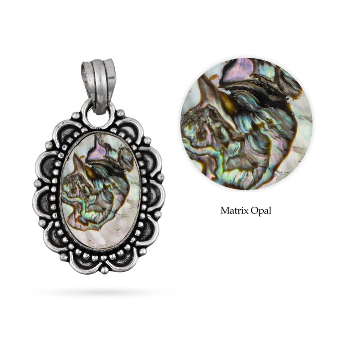 Matrix Opal Pendant - 2 x 1.5 Inches | Matrix Opal Locket/ Matrix Opal Stone Dollar for Men & Women - Mala & Pendant