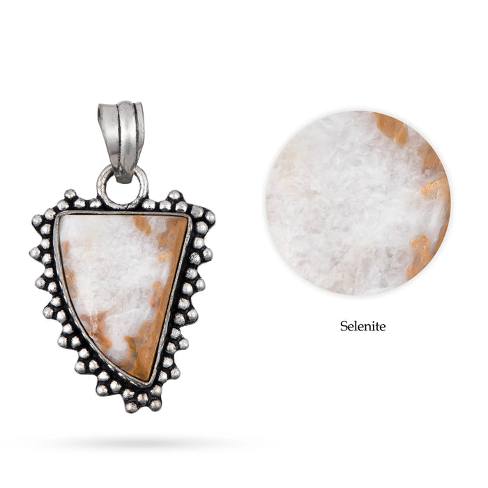 Selenite Pendant - 2 x 1.5 Inches | Selenite Locket/ Selenite Stone Dollar for Men & Women - Mala & Pendant
