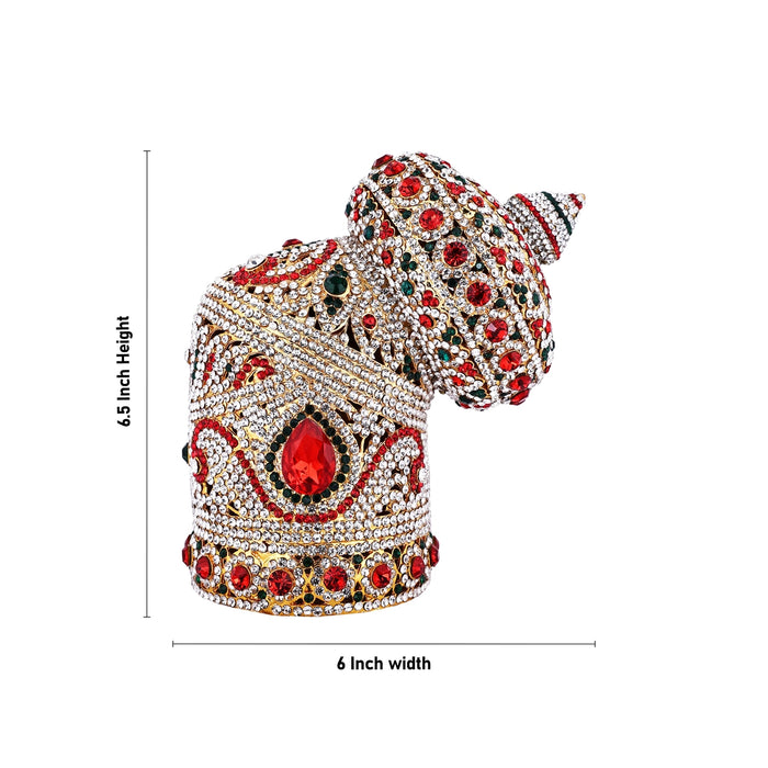 Andal Kireedam - 6.5 X 6 Inches | Crown/ Multicolour Stone Kiridam/ Mukut For Deity Decor - Head & Face Accessories