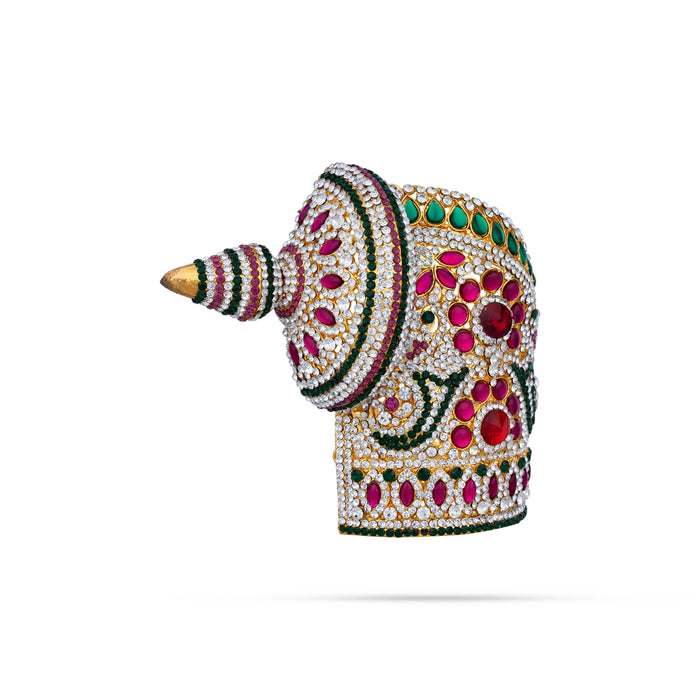 Half Stone Crown - 5.5 x 6.5 Inches | Andal Kireedam/ Multicolour Stone Mukut/ Kiridam for Deity - Head & Face Accessories