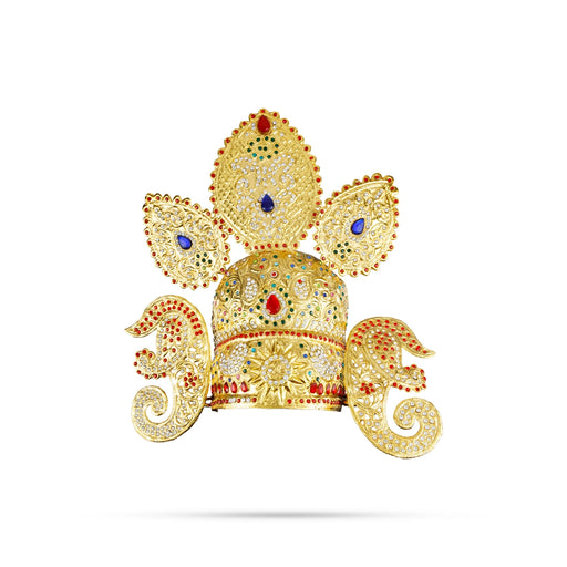 Crown - 21 x 12 Inches | Multicolour Stone Kireedam/ Mukut/ Gold Polish Kiridam for Deity - Head & Face Accessories