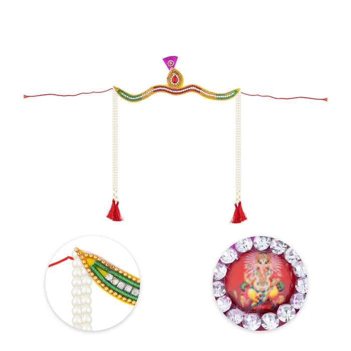 Wedding Bashing Pair - 1.5 x 7 Inches | Ganesh & Saraswati Designer Mundavalya/ Mundavali for Bride And Groom - Wedding Essentials