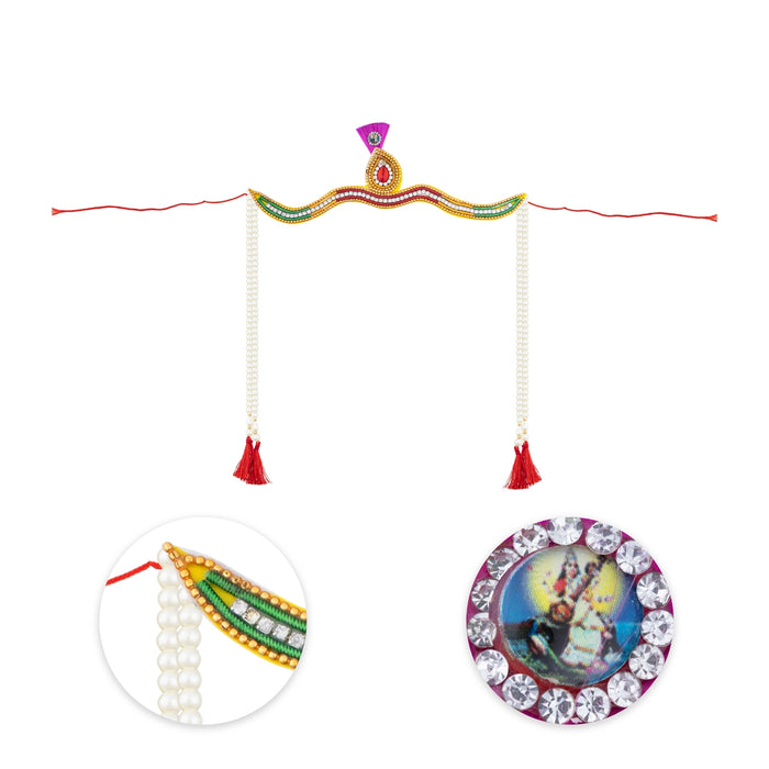 Wedding Bashing Pair - 1.5 x 7 Inches | Ganesh & Saraswati Designer Mundavalya/ Mundavali for Bride And Groom - Wedding Essentials