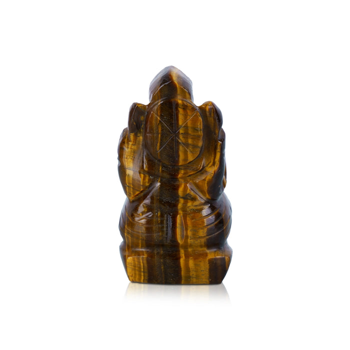 Tiger Eye Stone Ganesh Murti - 2.5 x 1.25 Inches | Tiger Stone Eye Ganpati Idol/ Ganpati Murti for Worship - Sphatik & Semi Precious Stone Murties
