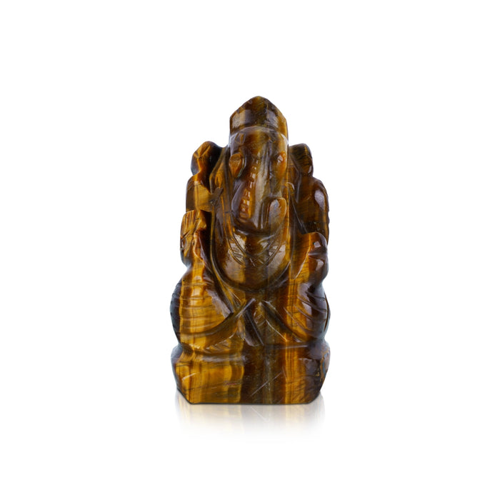 Tiger Eye Stone Ganesh Murti - 3 x 1.5 Inches | Tiger Stone Eye Ganpati Idol/ Ganpati Murti for Worship - Sphatik & Semi Precious Stone Murties