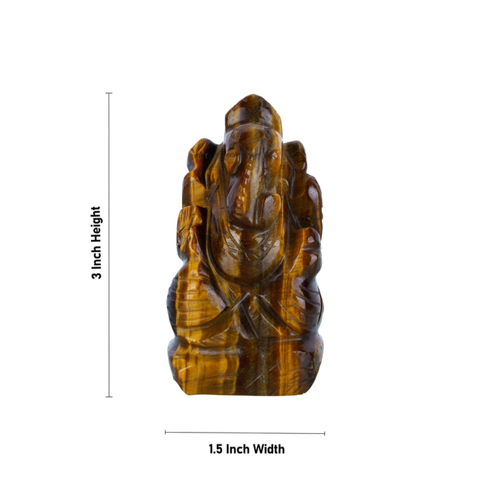 Tiger Eye Stone Ganesh Murti - 3 x 1.5 Inches | Tiger Stone Eye Ganpati Idol/ Ganpati Murti for Worship - Sphatik & Semi Precious Stone Murties