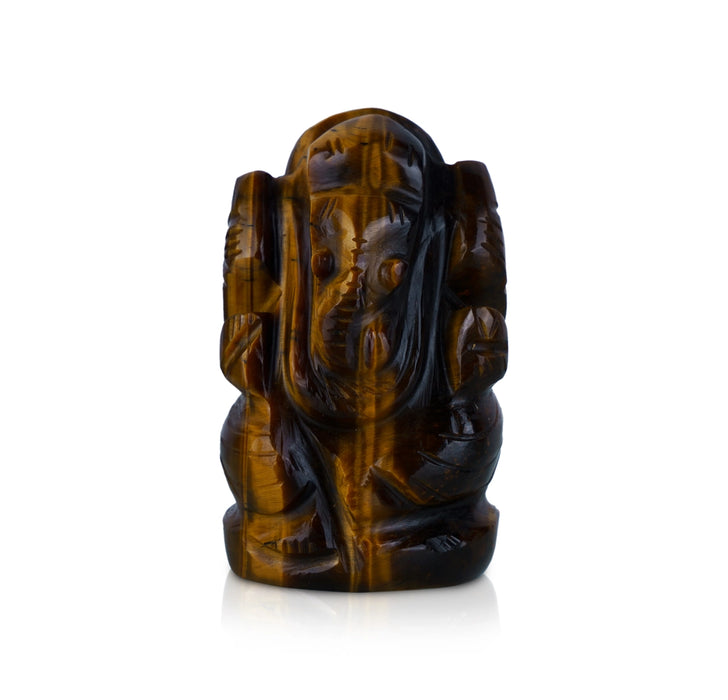 Tiger Eye Stone Ganesh Murti - 2 x 1.25 Inches | Tiger Eye Gemstone Ganpati Idol/ Ganpati Murti for Worship - Sphatik & Semi Precious Stone Murties