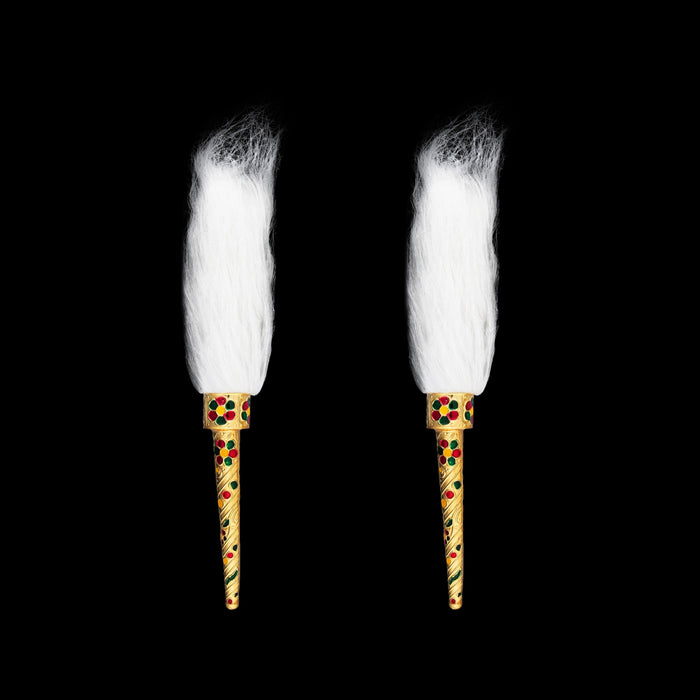 Venchamaram With Gold Polish Handle Pair - 6 Inches | 2 Pcs/ Chawar/ Chanwara/ Chaur for Deity - Deity Accessories