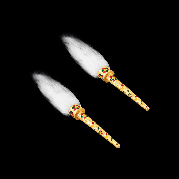 Venchamaram With Gold Polish Handle Pair - 6 Inches | 2 Pcs/ Chawar/ Chanwara/ Chaur for Deity - Deity Accessories