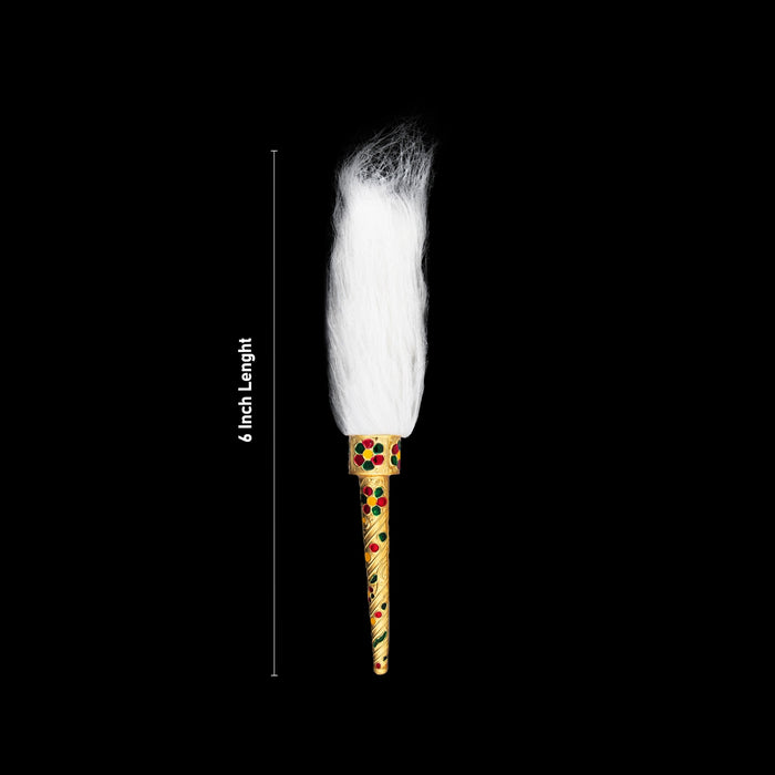 Venchamaram With Gold Polish Handle Pair - 6 Inches | 2 Pcs/ Chawar/ Chanwara/ Chaur for Deity - Deity Accessories