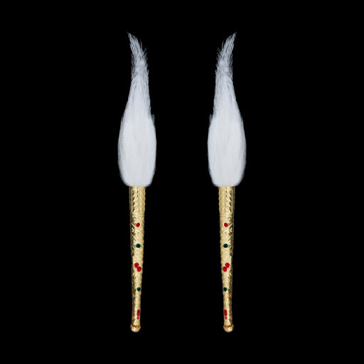 Venchamaram With Gold Polish Handle Pair - 4 Inches | 2 Pcs/ Chanwara/ Chawar/ Chaur for Deity - Deity Accessories