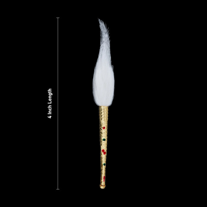 Venchamaram With Gold Polish Handle Pair - 4 Inches | 2 Pcs/ Chanwara/ Chawar/ Chaur for Deity - Deity Accessories