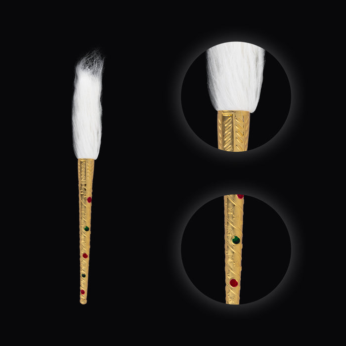 Venchamaram With Gold Polish Handle Pair - 5 Inches | 2 Pcs/ Chawar/ Chanwara/ Chaur for Deity - Deity Accessories