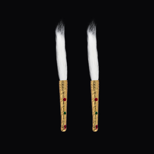 Venchamaram With Gold Polish Handle Pair - 2 Inches | 2 Pcs/ Chawar/ Chanwara/ Chaur for Deity - Deity Accessories