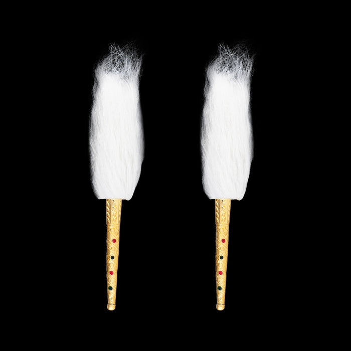 Venchamaram With Gold Polish Handle Pair - 3 Inches | 2 Pcs/ Chawar/ Chanwara/ Chaur for Deity - Deity Accessories