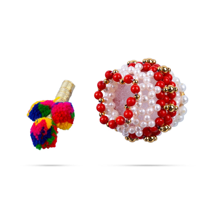 Butter Pot With Flute Pair - 2 x 2 Inches | 2 Pcs/ Moti Beads Design Butter Pot With Bansuri Flute for Krishna - Deity Accessories