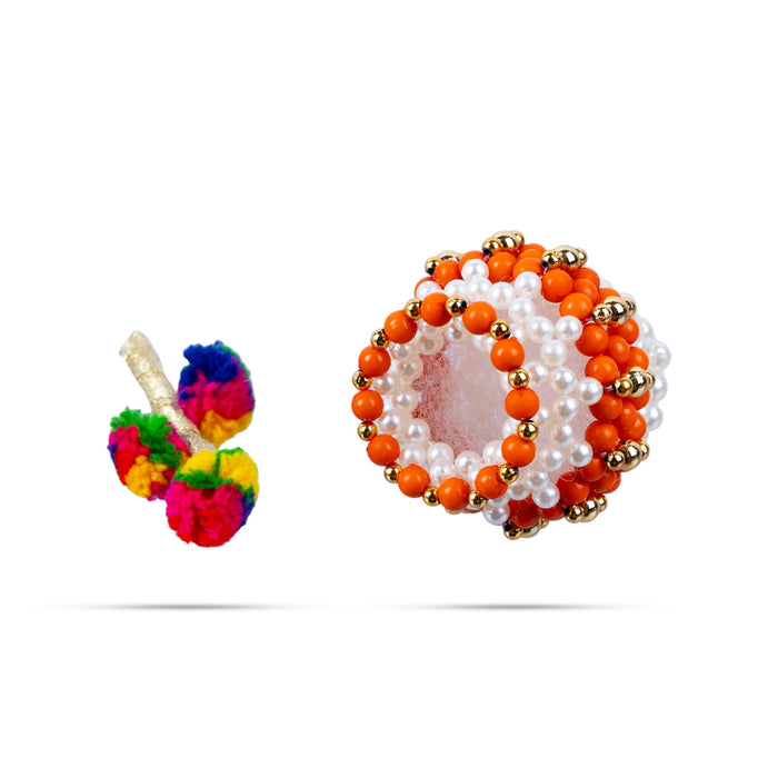 Butter Pot With Flute Pair - 2 x 2 Inches | 2 Pcs/ Moti Beads Design Butter Pot With Bansuri Flute for Krishna - Deity Accessories