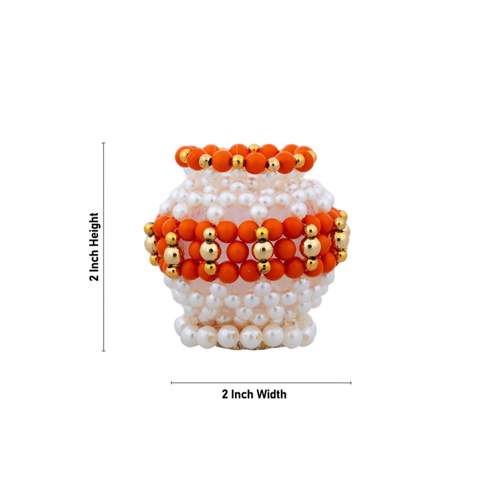 Butter Pot With Flute Pair - 2 x 2 Inches | 2 Pcs/ Moti Beads Design Butter Pot With Bansuri Flute for Krishna - Deity Accessories