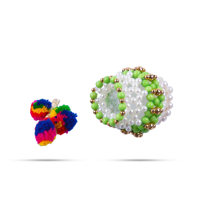 Butter Pot With Flute Pair - 2 x 2 Inches | 2 Pcs/ Moti Beads Design Butter Pot With Bansuri Flute for Krishna - Deity Accessories