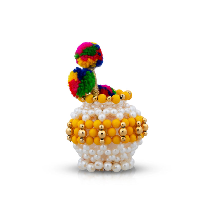 Butter Pot With Flute Pair - 2 x 2 Inches | 2 Pcs/ Moti Beads Design Butter Pot With Bansuri Flute for Krishna - Deity Accessories