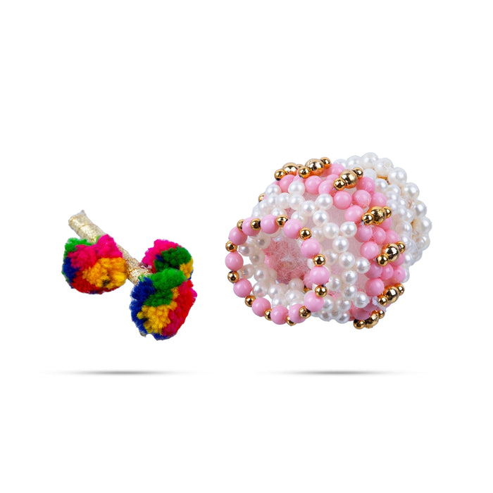 Butter Pot With Flute Pair - 2 x 2 Inches | 2 Pcs/ Moti Beads Design Butter Pot With Bansuri Flute for Krishna - Deity Accessories