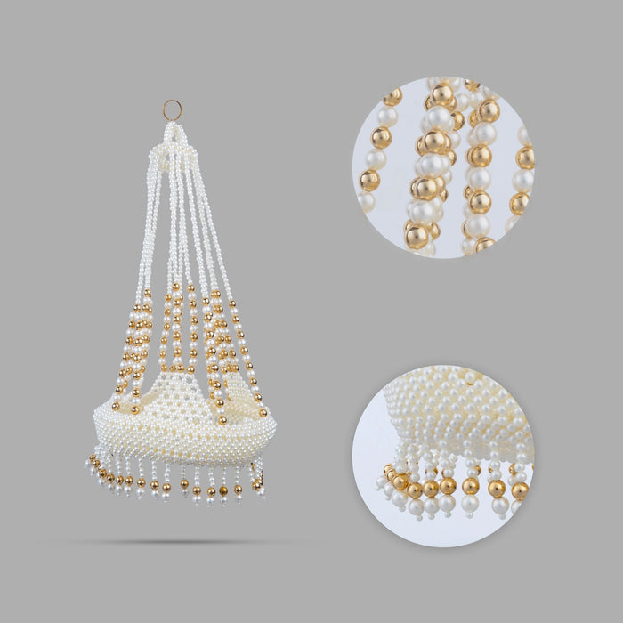 Jhula - 17 Inches | Moti Beads Design Jhoola/ Laddu Gopal Jhula/ Krishna Jhula for Deity - Jhulas & Unjal Items