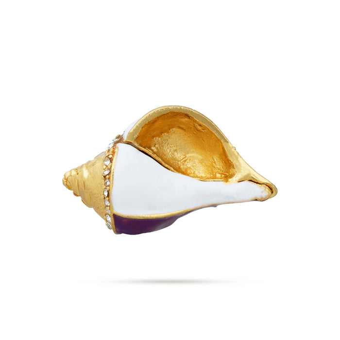 Gold Polish Shankh - 1.75 x 1.25 Inches | Stone Design Conch/ Enamel Design Sangu for Deity Decor - Pooja Shankh