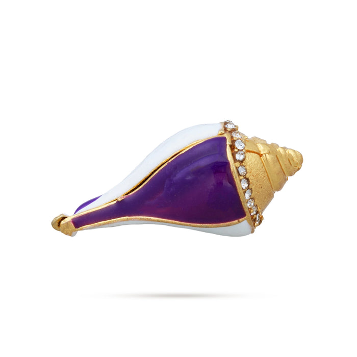 Gold Polish Shankh - 1.75 x 1.25 Inches | Stone Design Conch/ Enamel Design Sangu for Deity Decor - Pooja Shankh