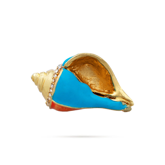 Gold Polish Shankh - 1.75 x 1.25 Inches | Stone Design Conch/ Enamel Design Sangu for Deity Decor - Pooja Shankh