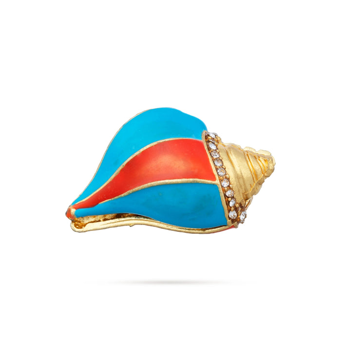 Gold Polish Shankh - 1.75 x 1.25 Inches | Stone Design Conch/ Enamel Design Sangu for Deity Decor - Pooja Shankh