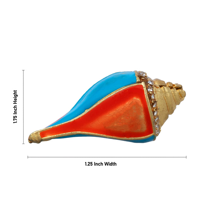 Gold Polish Shankh - 1.75 x 1.25 Inches | Stone Design Conch/ Enamel Design Sangu for Deity Decor - Pooja Shankh