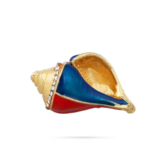 Gold Polish Shankh - 1.75 x 1.25 Inches | Stone Design Conch/ Enamel Design Sangu for Deity Decor - Pooja Shankh