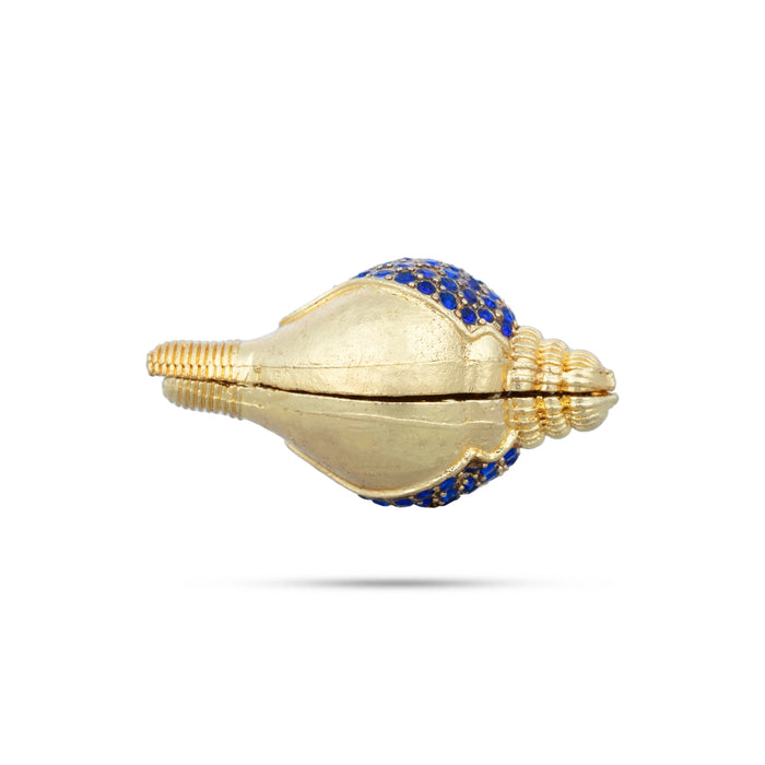 Gold Polish Shankh - 1 x 1.5 Inches | Stone Design Conch/ Sangu for Deity Decor - Pooja Shankh