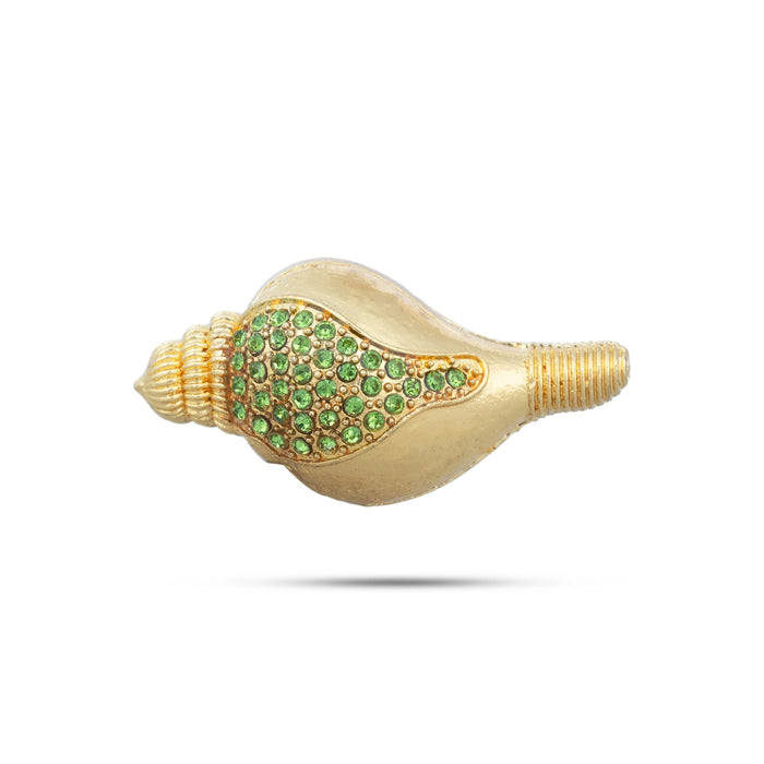 Gold Polish Shankh - 1 x 1.5 Inches | Stone Design Conch/ Sangu for Deity Decor - Pooja Shankh