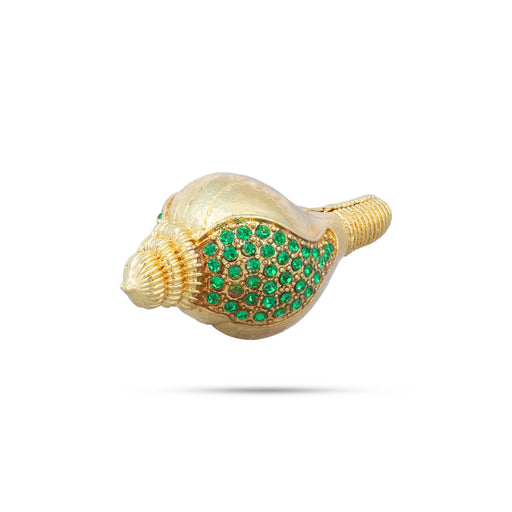 Gold Polish Shankh - 1 x 1.5 Inches | Stone Design Conch/ Sangu for Deity Decor - Pooja Shankh
