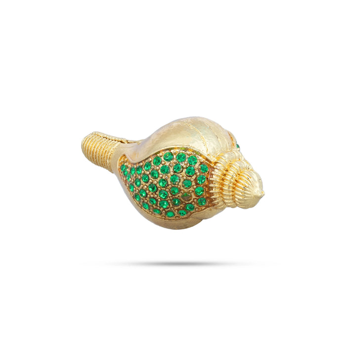 Gold Polish Shankh - 1 x 1.5 Inches | Stone Design Conch/ Sangu for Deity Decor - Pooja Shankh