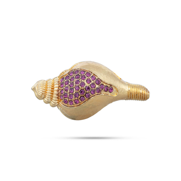 Gold Polish Shankh - 1 x 1.5 Inches | Stone Design Conch/ Sangu for Deity Decor - Pooja Shankh