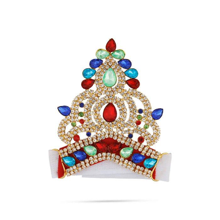 Crown - 4 x 3 Inches | Velcro Type Kireedam/ Kiridam/ Multicolour Stone Mukut for Deity - Head & Face Accessories