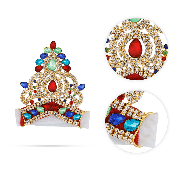 Crown - 4 x 3 Inches | Velcro Type Kireedam/ Kiridam/ Multicolour Stone Mukut for Deity - Head & Face Accessories