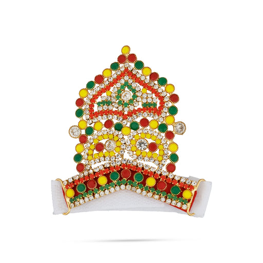 Crown - 4 x 3 Inches | Velcro Type Kireedam/ Kiridam/ Multicolour Stone Mukut for Deity - Head & Face Accessories