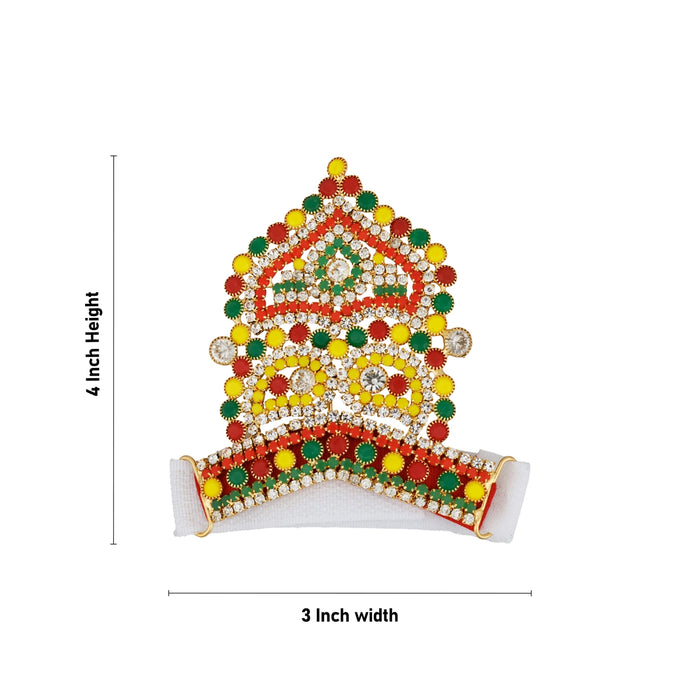 Crown - 4 x 3 Inches | Velcro Type Kireedam/ Kiridam/ Multicolour Stone Mukut for Deity - Head & Face Accessories