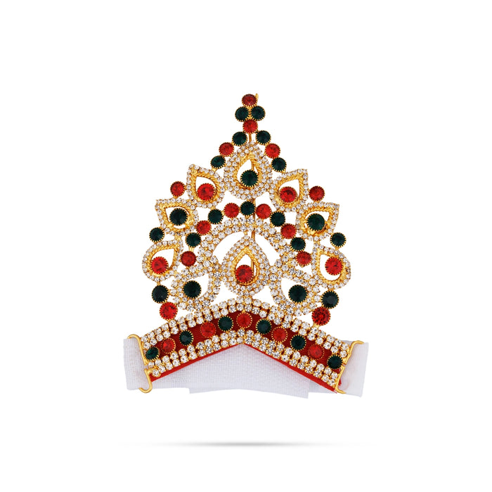 Crown - 4 x 3.75 Inches | Velcro Type Kireedam/ Kiridam/ Multicolour Stone Mukut for Deity - Head & Face Accessories