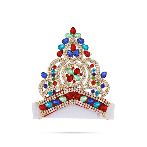 Crown - 4 x 3.75 Inches | Velcro Type Kireedam/ Kiridam/ Multicolour Stone Mukut for Deity - Head & Face Accessories