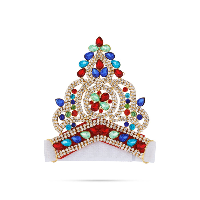 Crown - 4 x 3.75 Inches | Velcro Type Kireedam/ Kiridam/ Multicolour Stone Mukut for Deity - Head & Face Accessories