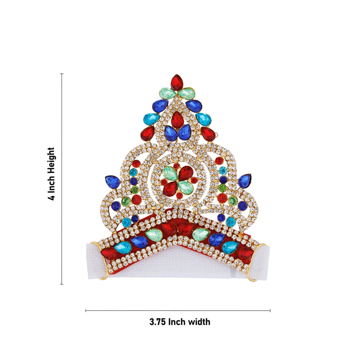 Crown - 4 x 3.75 Inches | Velcro Type Kireedam/ Kiridam/ Multicolour Stone Mukut for Deity - Head & Face Accessories