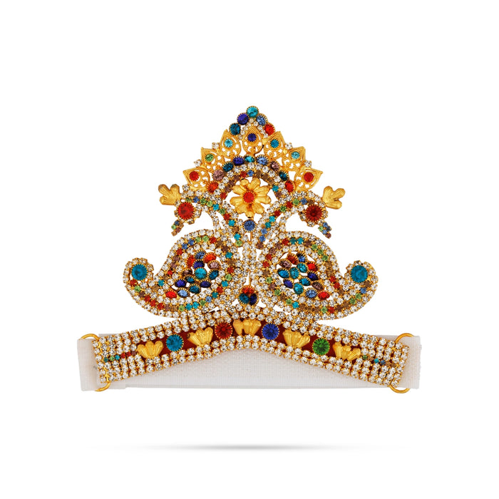 Crown - 4.75 x 5 Inches | Velcro Type Kireedam/ Peacock Design Kiridam/ Multicolour Stone Mukut for Deity - Head & Face Accessories
