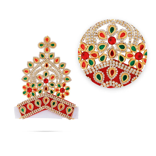 Crown - 5.75 x 4 Inches | Velcro Type Kireedam/ Multicolour Stone Kiridam/ Mukut for Deity - Head & Face Accessories