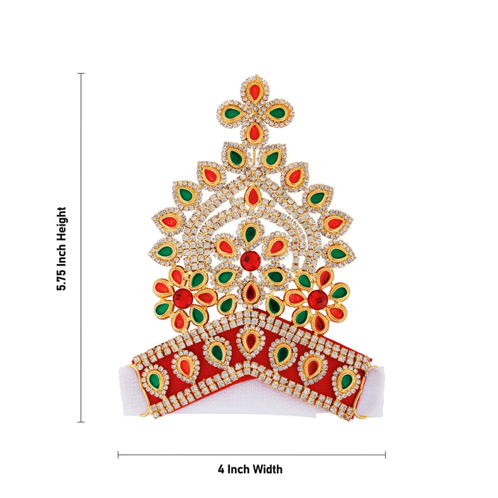 Crown - 5.75 x 4 Inches | Velcro Type Kireedam/ Multicolour Stone Kiridam/ Mukut for Deity - Head & Face Accessories