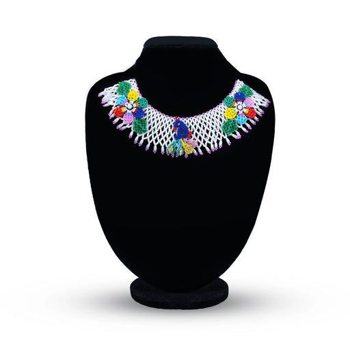 White Moti Mala - 3 x 6.5 Inches | White Pearl Mala/ Flower & Peacock Design Artificial Jewellery for Deity - Neck & Body Accessories