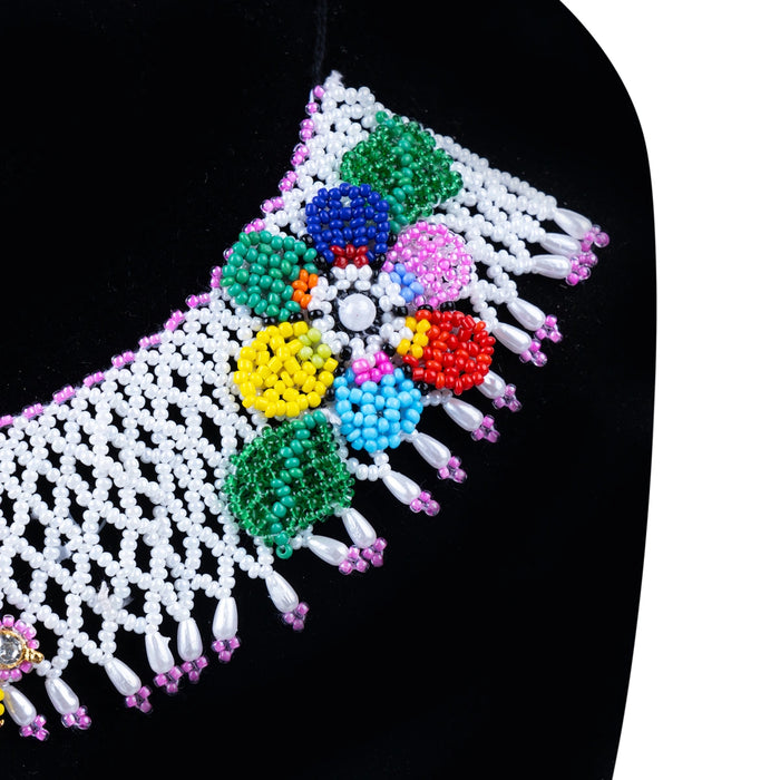White Moti Mala - 3 x 6.5 Inches | White Pearl Mala/ Flower & Peacock Design Artificial Jewellery for Deity - Neck & Body Accessories